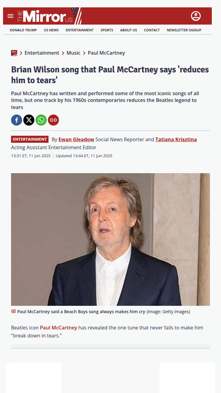 Paul McCartney Tears Up Over Brian Wilson 😢