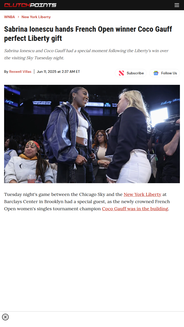 Sabrina Shines, Gifts Gauff Liberty Jersey