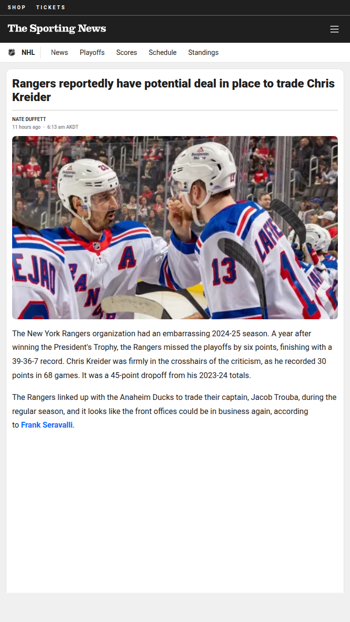Kreider to Ducks? Blockbuster Brewing!
