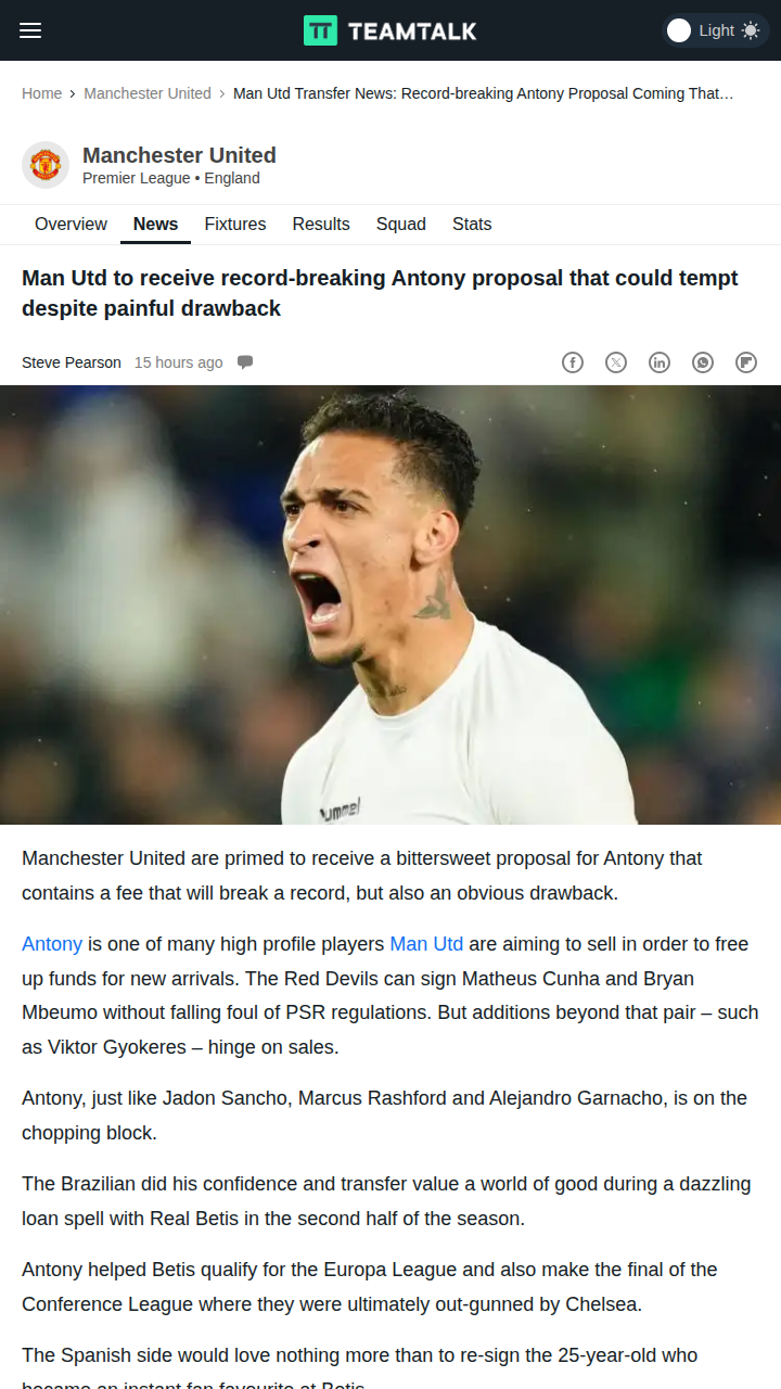 Antony’s Betis Bid: Record Fee, Risky Terms?