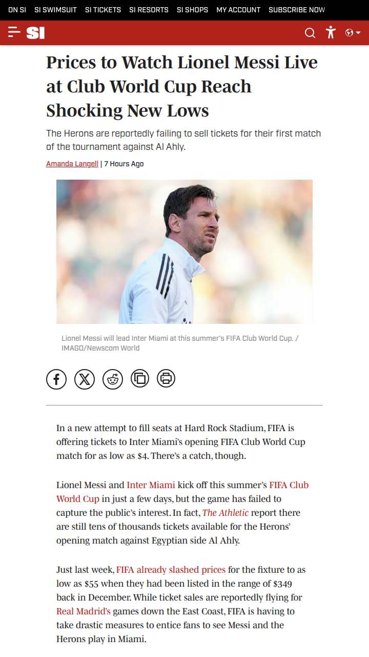 Messi Mania Fizzles: $4 Club World Cup Tix?!