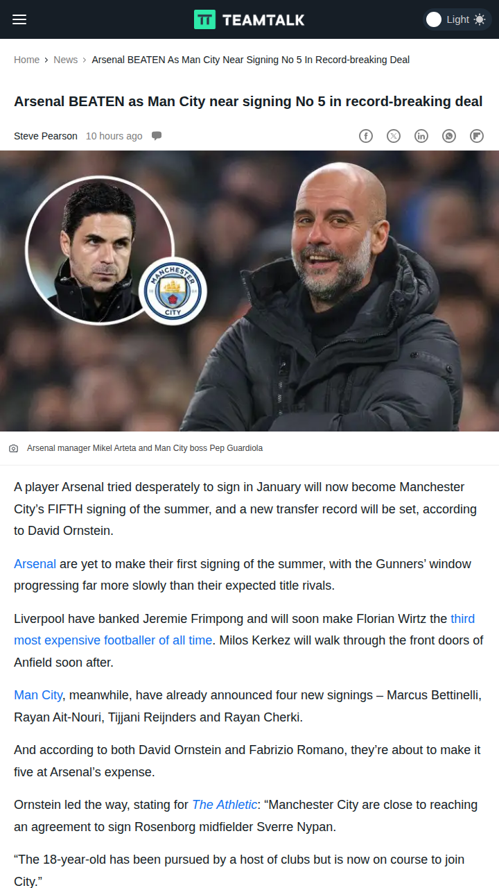 City Snatch Nypan, Gunners Miss Out Again