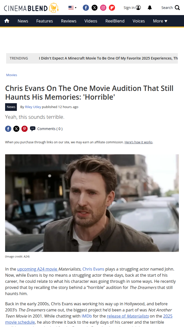 Chris Evans’ Audition Nightmare 😬