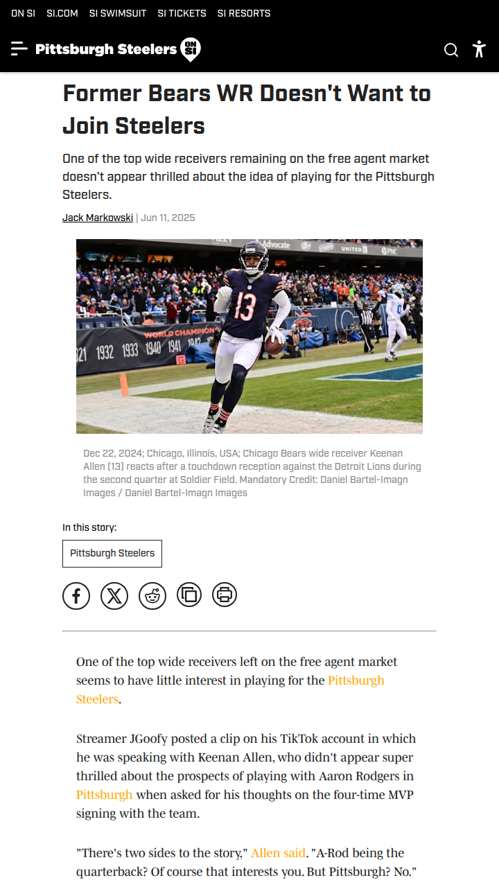 Keenan Allen Throws Shade at Steelers Move