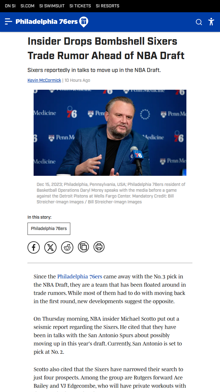 Sixers Eyeing Spurs’ No. 2 Pick?