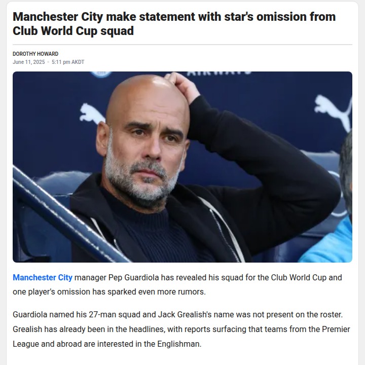Grealish Snub: Is Pep Pushing Him Out?