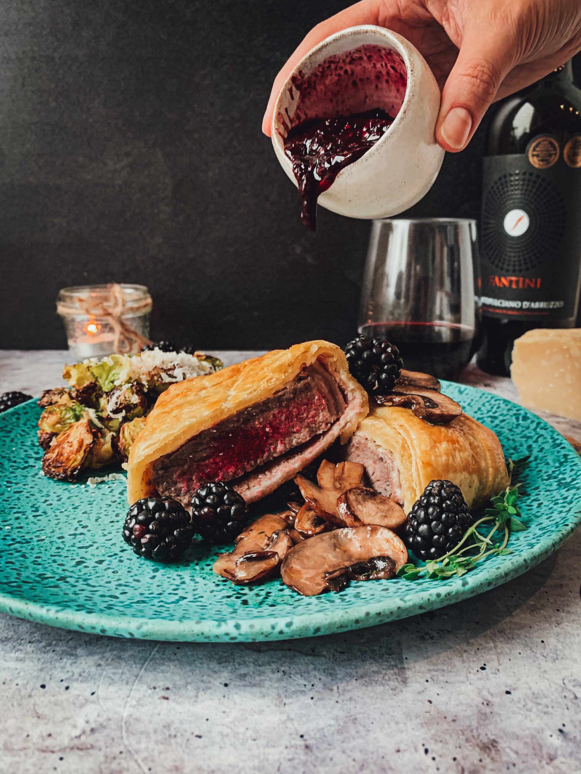 Beef Wellington with Blackberry Red Wine Sauce—A Total Flavor Bomb! 🍷🥩