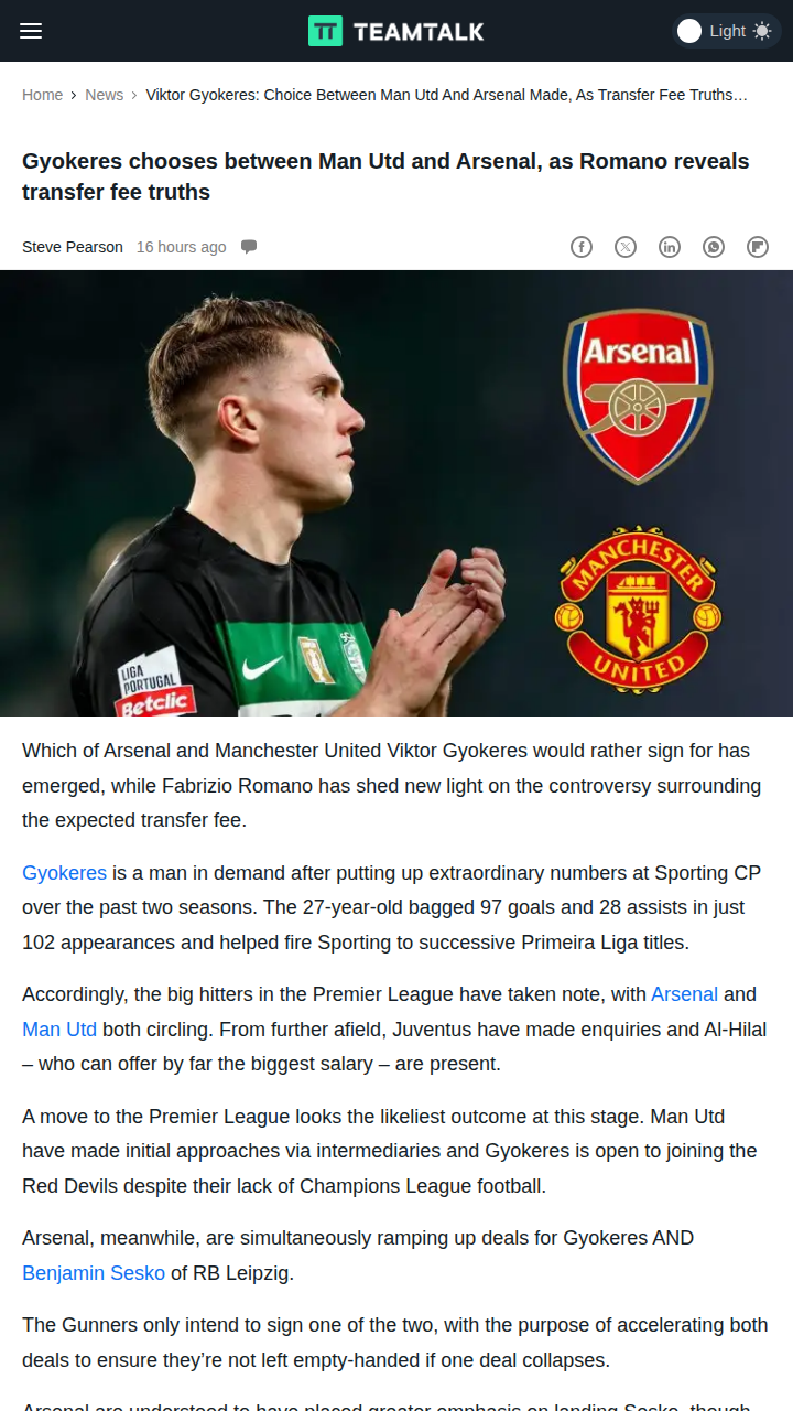 Gyokeres Saga: Gunners or Red Devils Next?