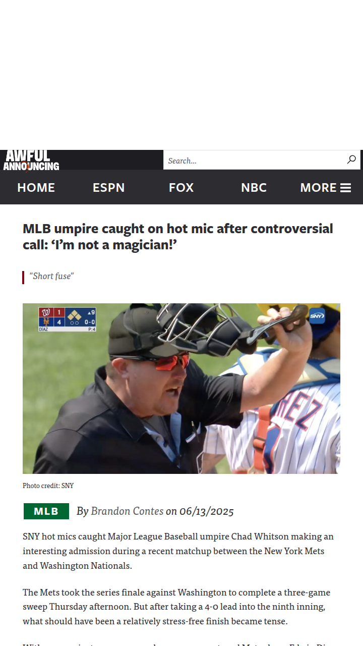 Ump Whitson’s ‘Not a Magician’ Mic Drop