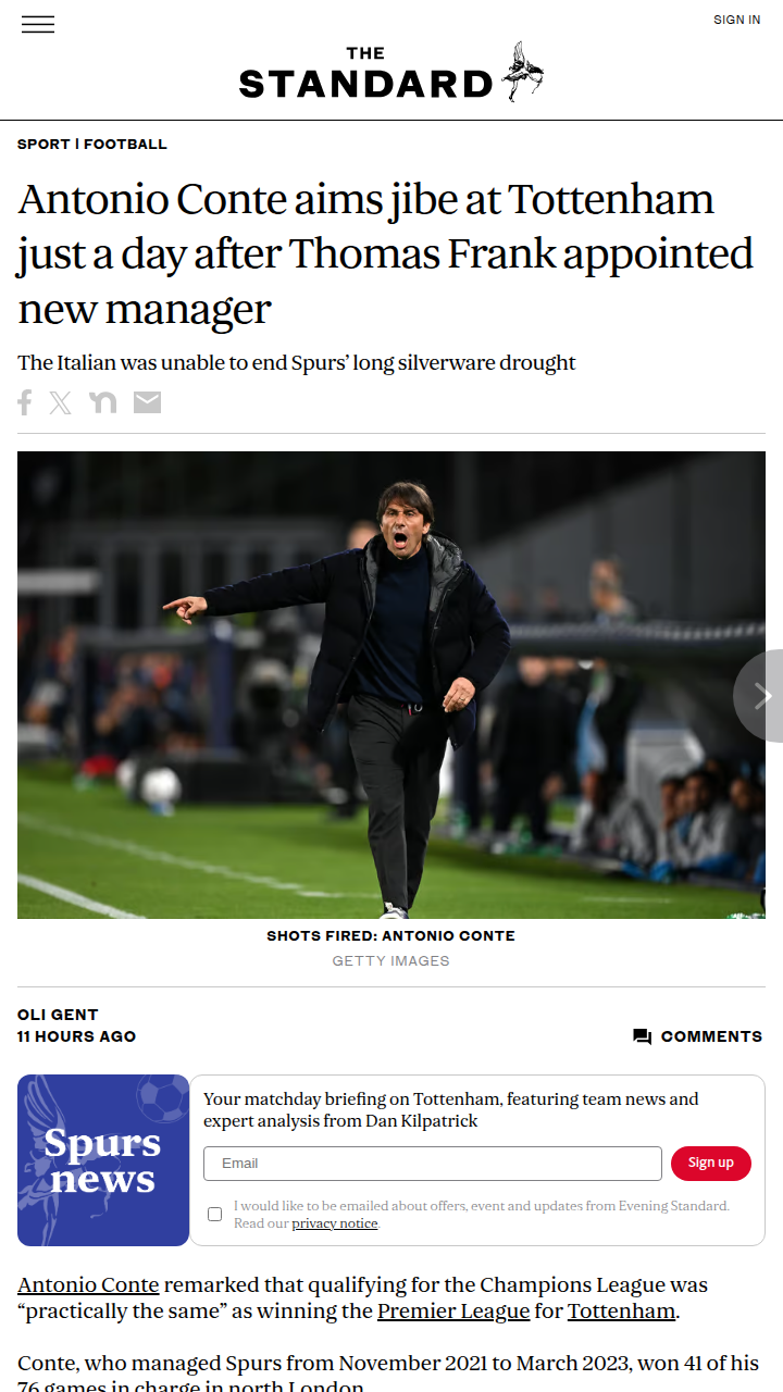 Conte Throws Shade at Spurs Again