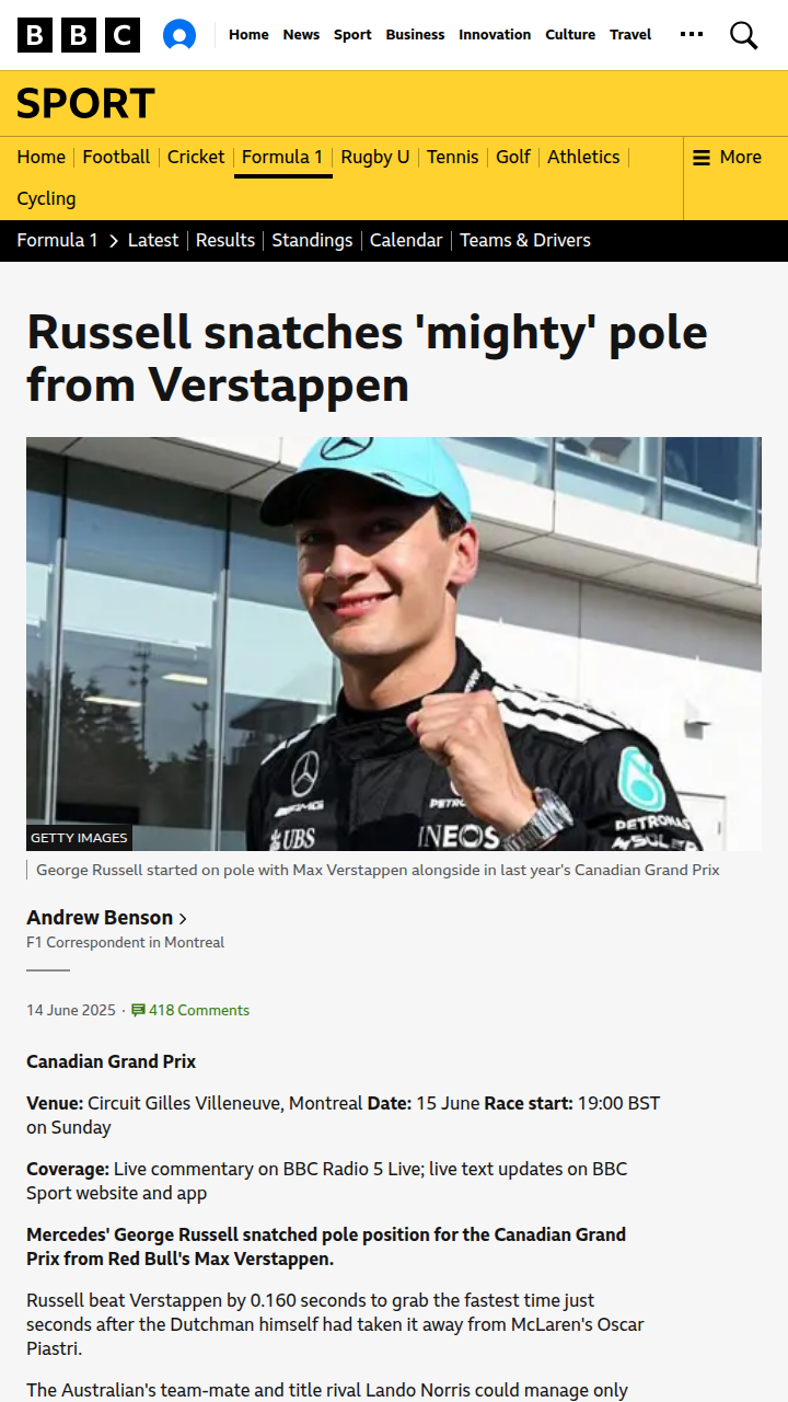 Russell Edges Mad Max for Montreal Pole!