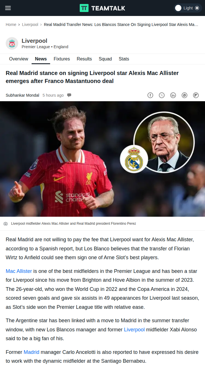 Los Blancos Cool on Mac Allister Move?
