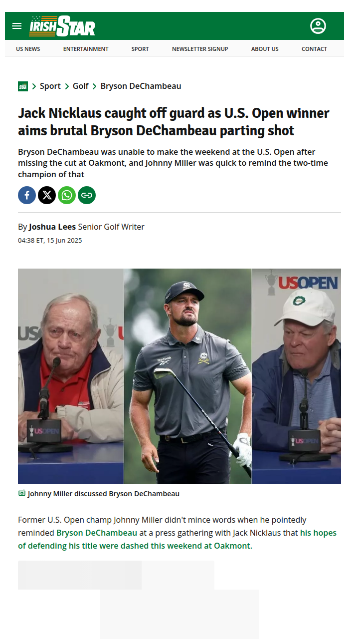 Miller Roasts Bryson After Oakmont Miss
