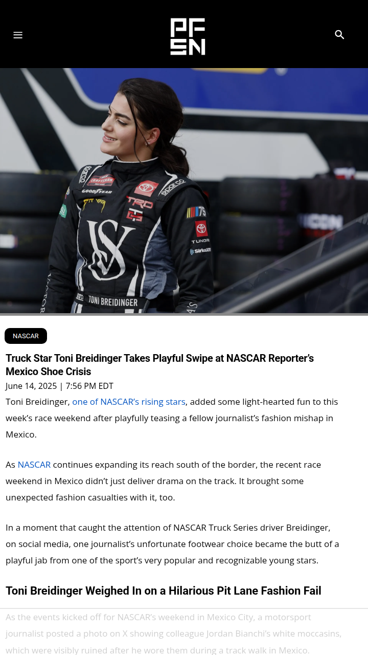 Toni Breidinger Roasts Pit Lane Shoe Fail