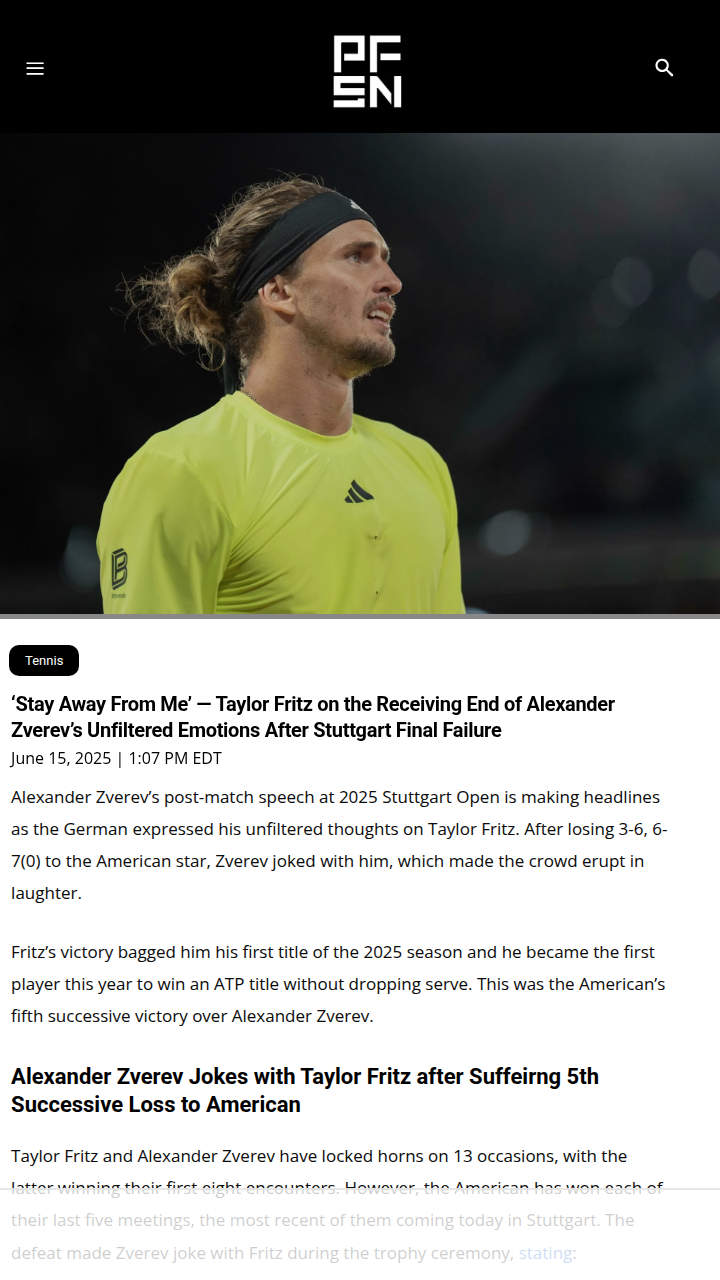 Fritz Dominates Zverev—5 Wins in a Row!