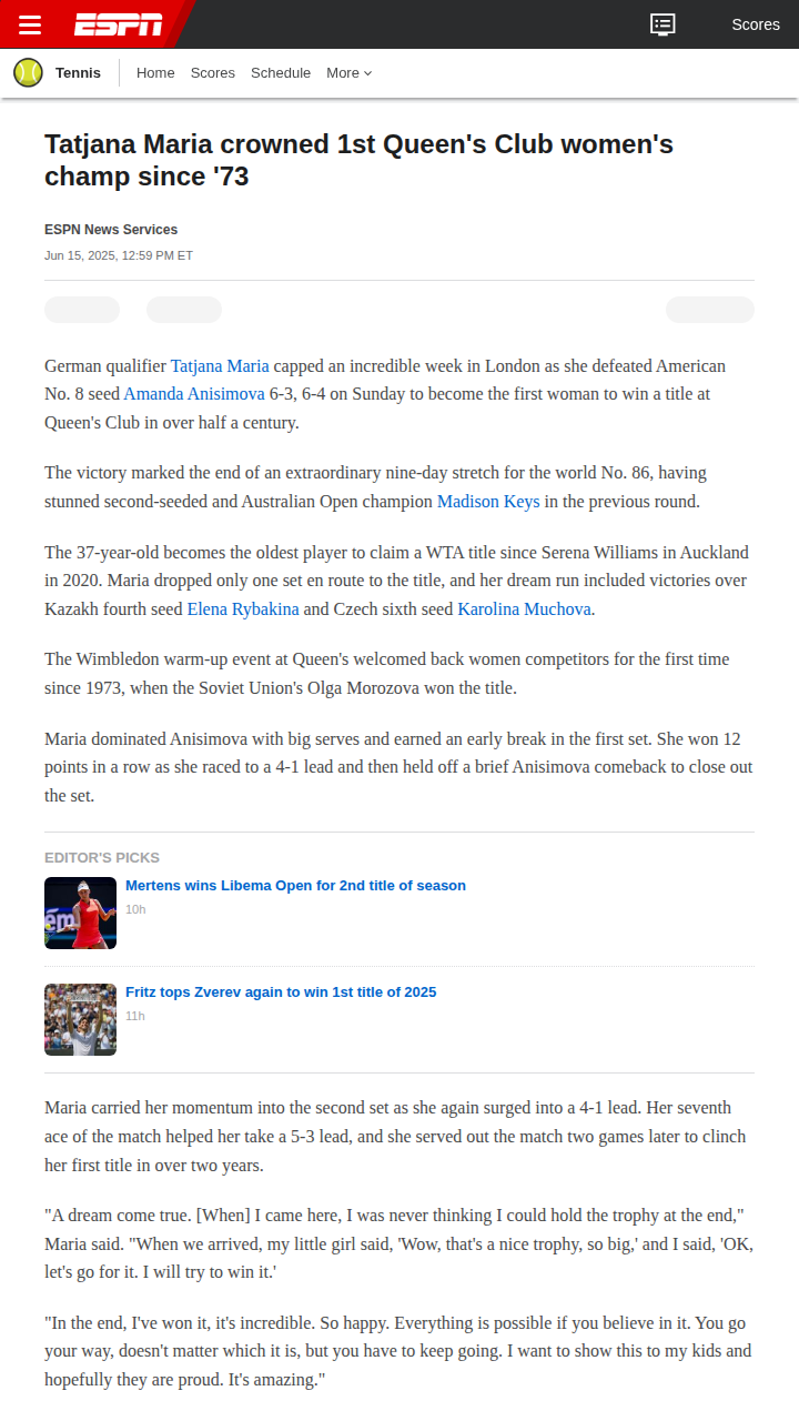 Tatjana Maria Makes Queen’s Club History!