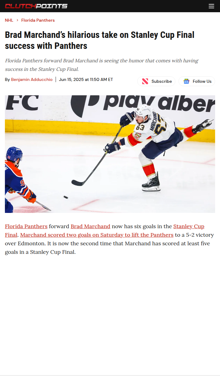 Marchand Makes History, Panthers One Win Away