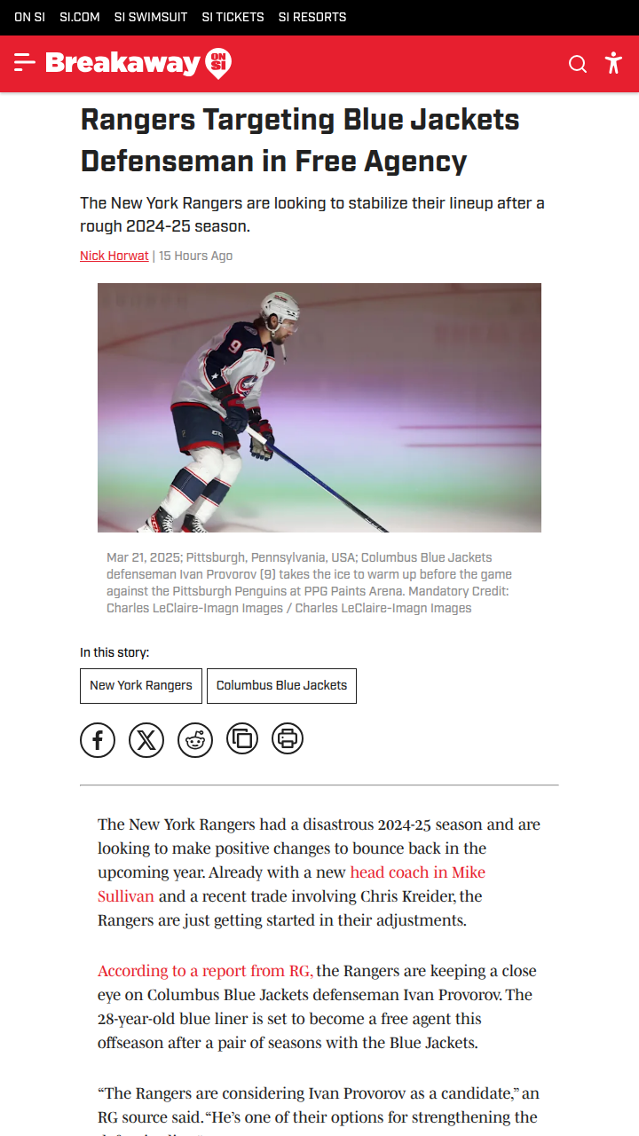 Blueshirts Eye Provorov as Miller’s Heir?