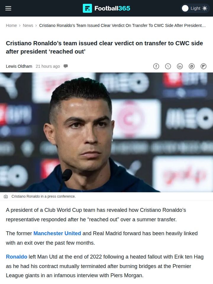CR7 Shuts Down CWC Transfer Rumors