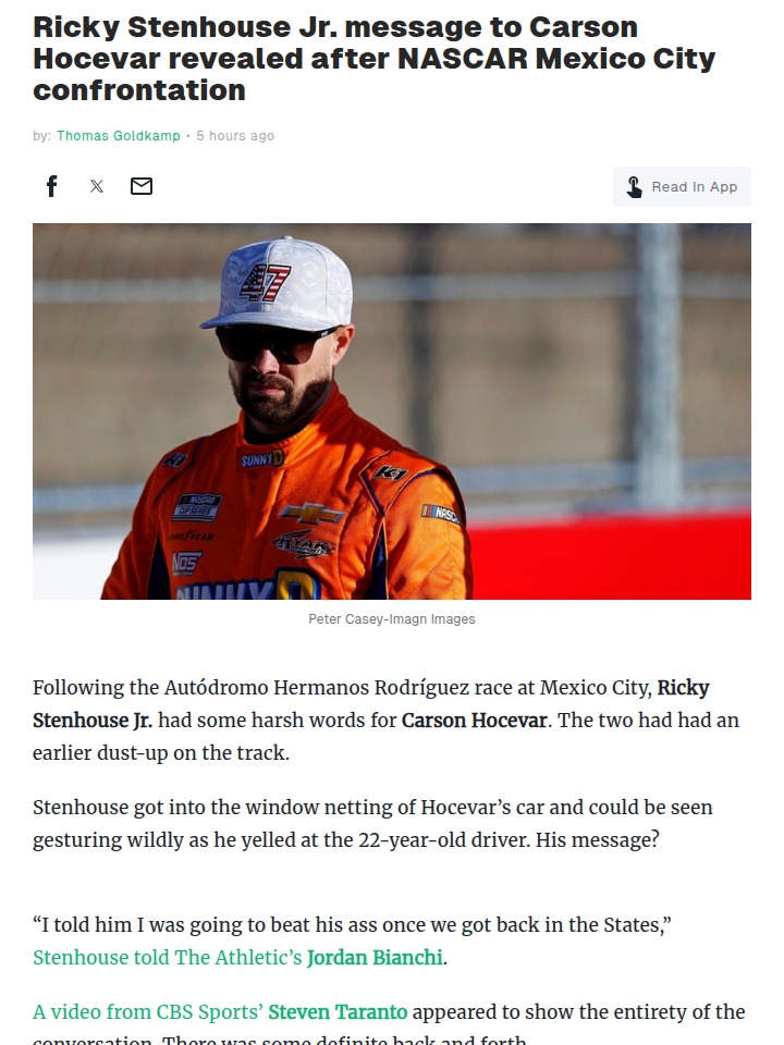 Stenhouse vs. Hocevar: NASCAR Beef Heats Up