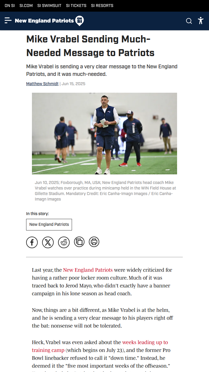 Vrabel’s No-Nonsense Era Begins in Foxboro