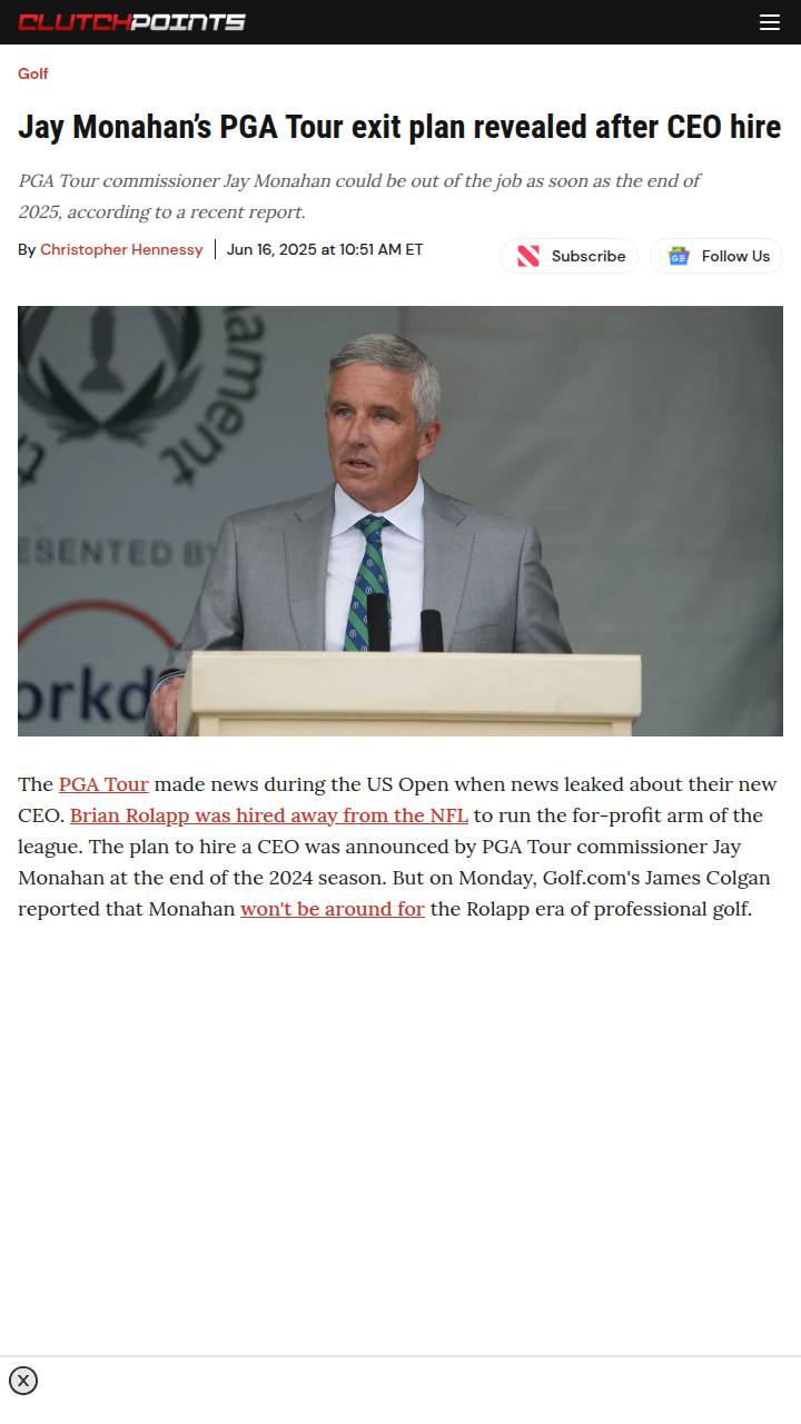 Monahan Out? PGA Tour’s Big Shakeup
