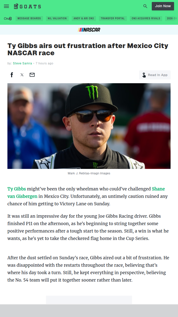 Ty Gibbs Sounds Off After Restart Drama