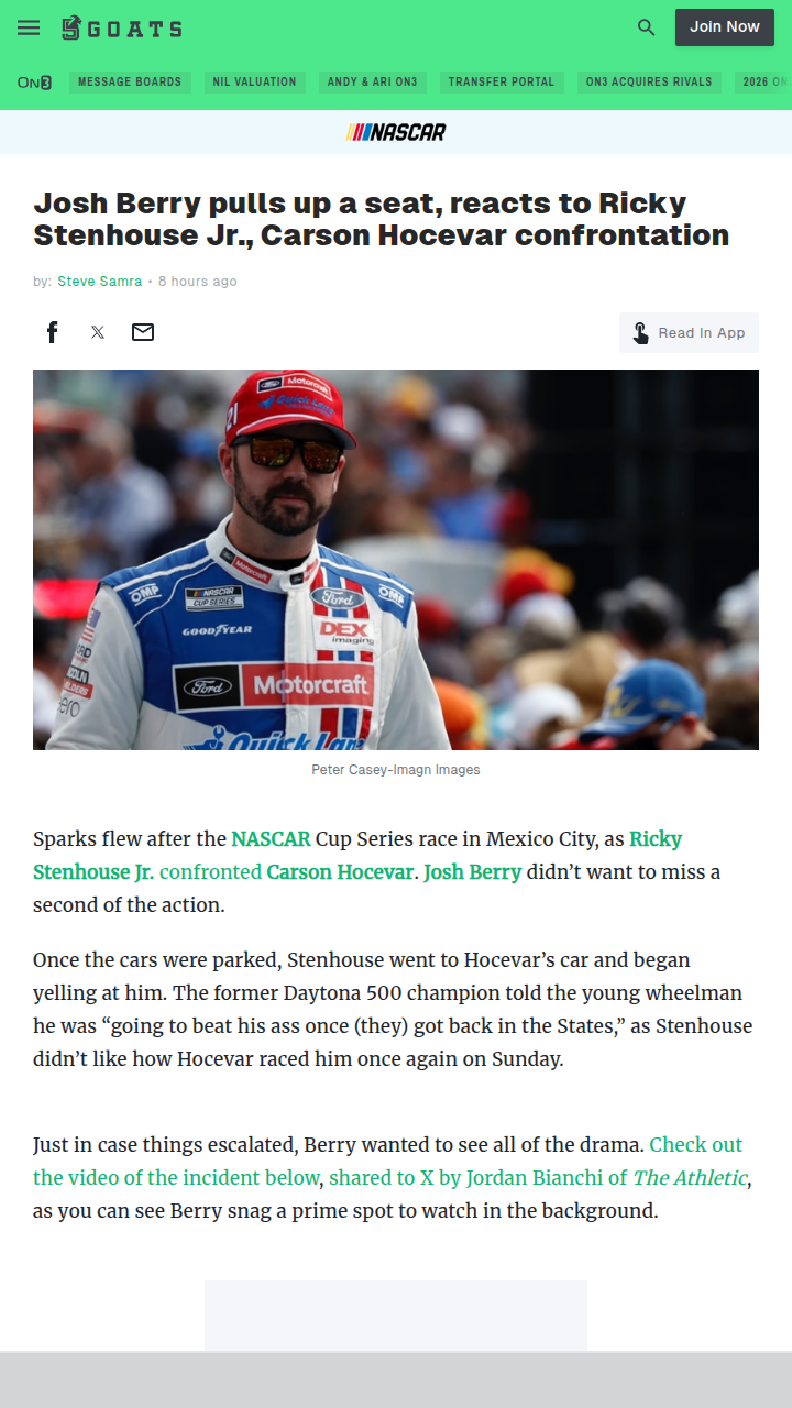 Berry Front Row for Stenhouse-Hocevar Drama