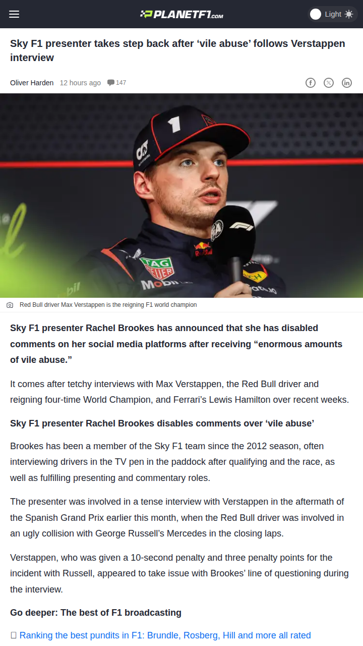 Brookes Steps Back After Verstappen Clash