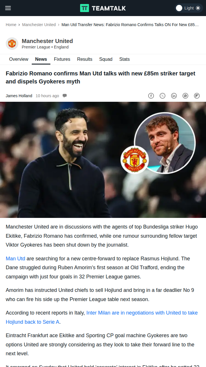 Red Devils Eye Ekitike, Gyokeres Rumors Debunked
