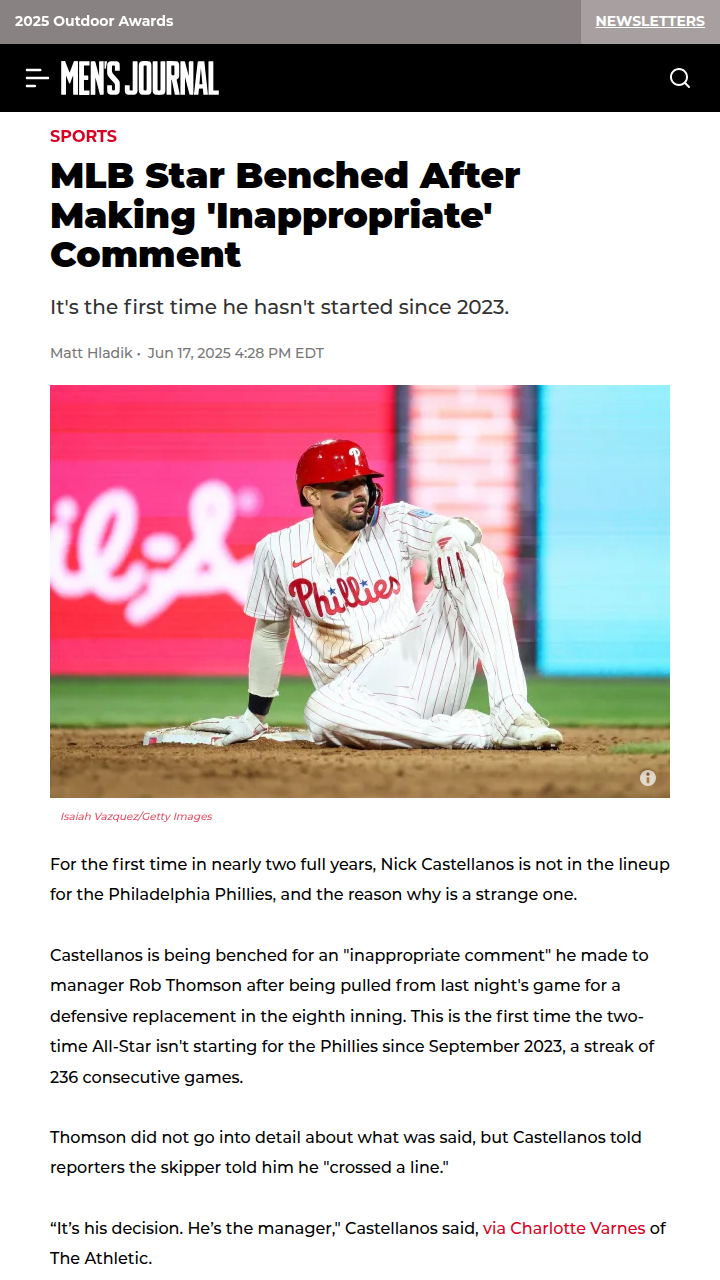 Castellanos Benched: Streak Snapped!