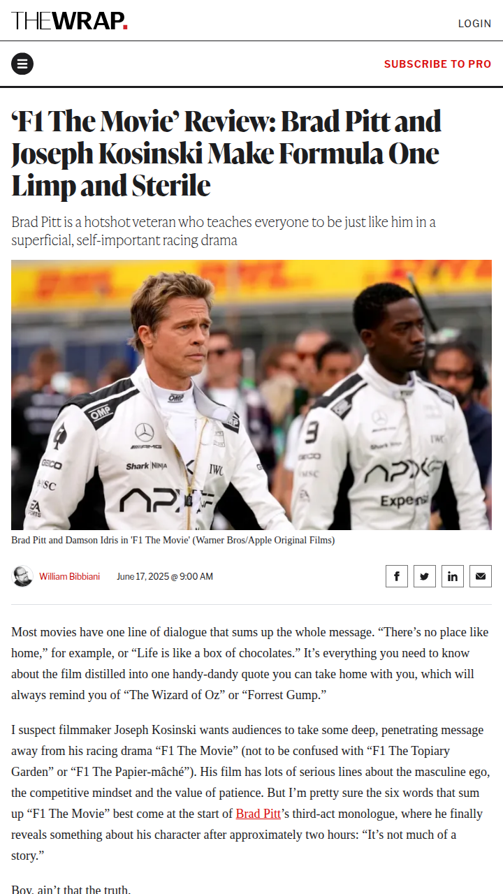 Brad Pitt’s F1 Flop? Fans Divided 🏎️