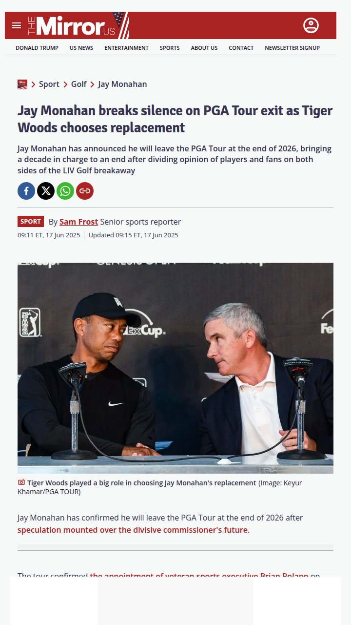 Tiger & Monahan Pick NFL Vet for PGA Tour CEO
