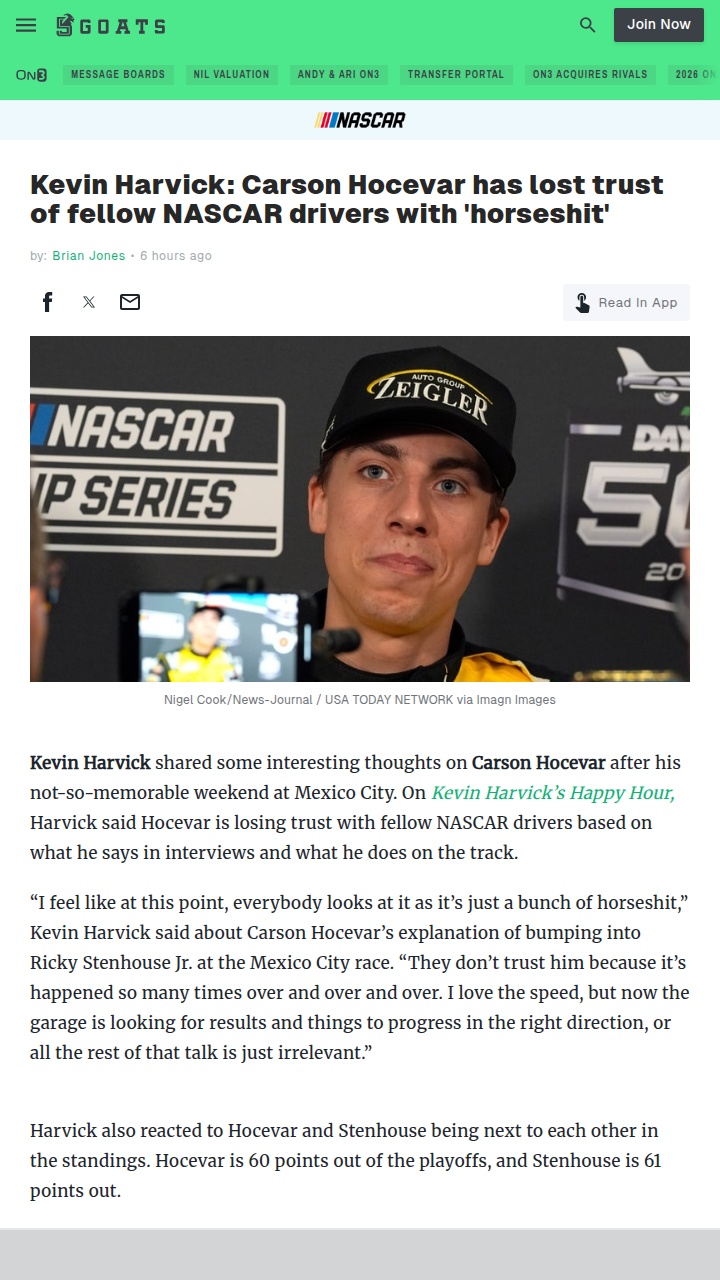 Hocevar’s Trust Issues Heating Up the Garage