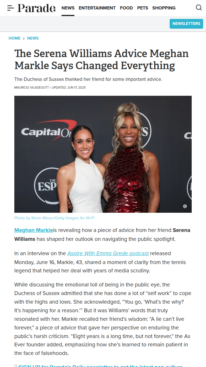 Serena’s Wisdom Lifts Meghan Markle