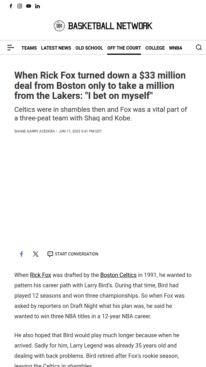 Rick Fox’s $33M Gamble: Celtics or Lakers?
