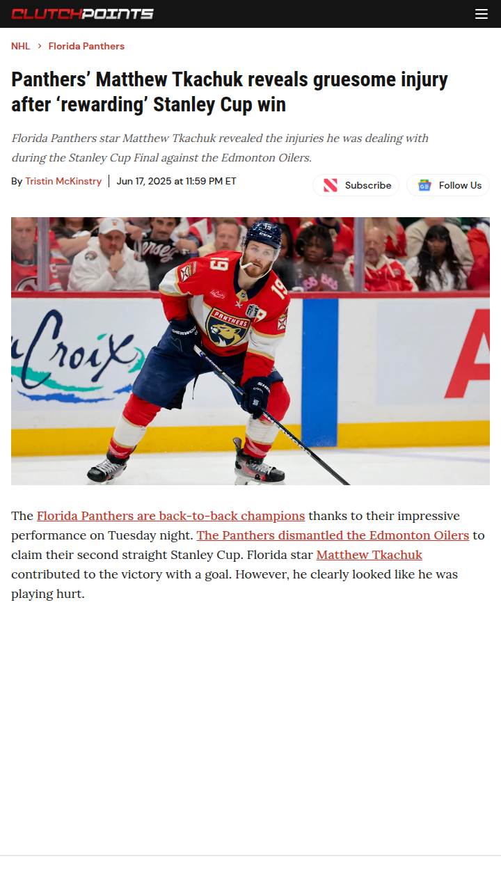 Tkachuk’s Grit: Playing Hurt for the Cup
