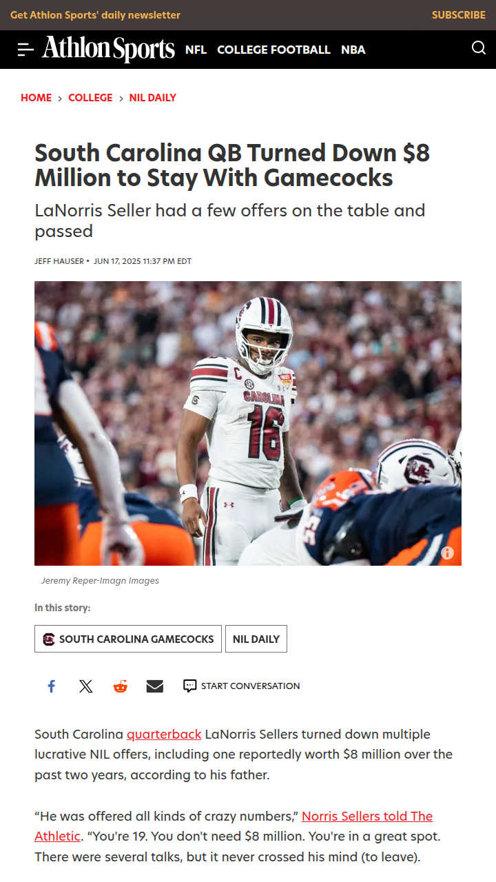 Sellers Snubs $8M—Stays True to Gamecocks