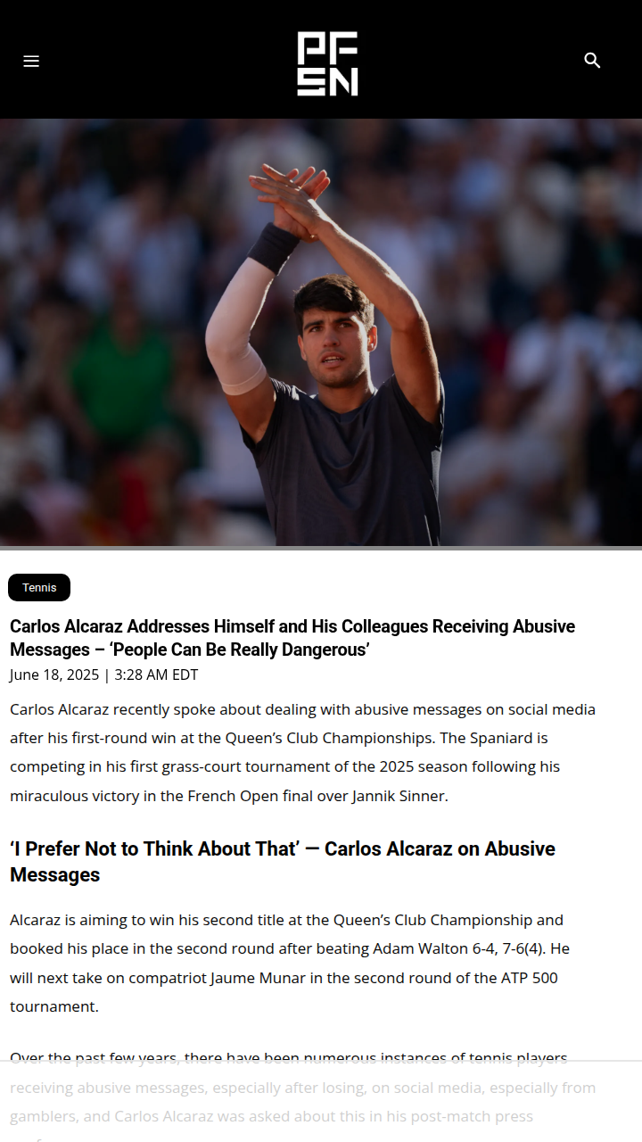 Alcaraz Speaks Out on Social Media Hate