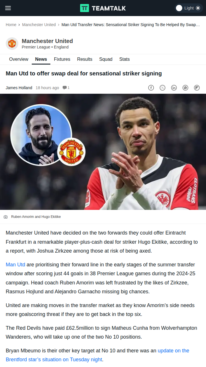 Red Devils Eye Ekitike: Zirkzee Out?