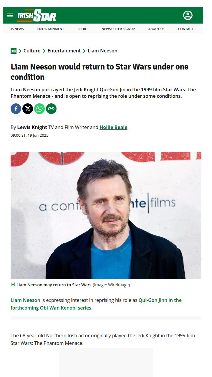 Liam Neeson’s Star Wars Comeback? 👀