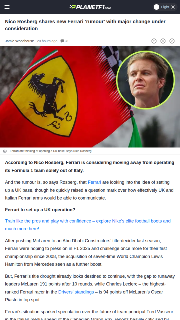 Ferrari Eyeing UK Move? Rosberg Spills the Tea