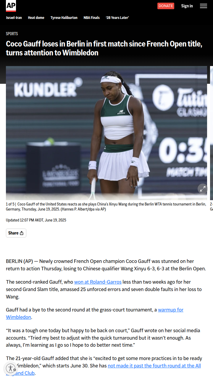 Gauff Upset in Berlin—Wimbledon Next?