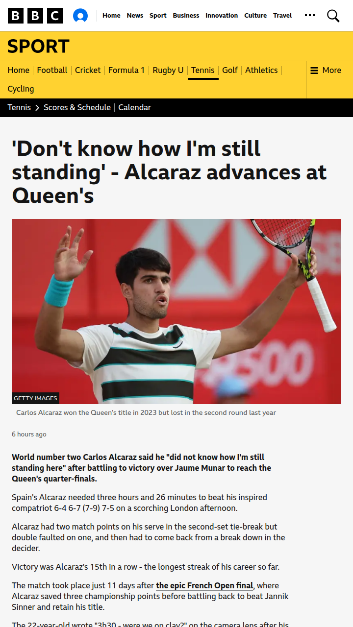 Alcaraz Survives Queen’s Epic vs. Munar