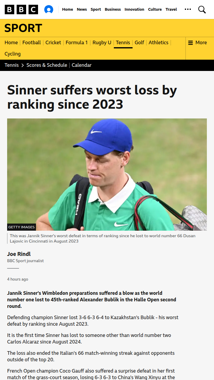 Sinner’s Streak Snapped by Bublik Shock