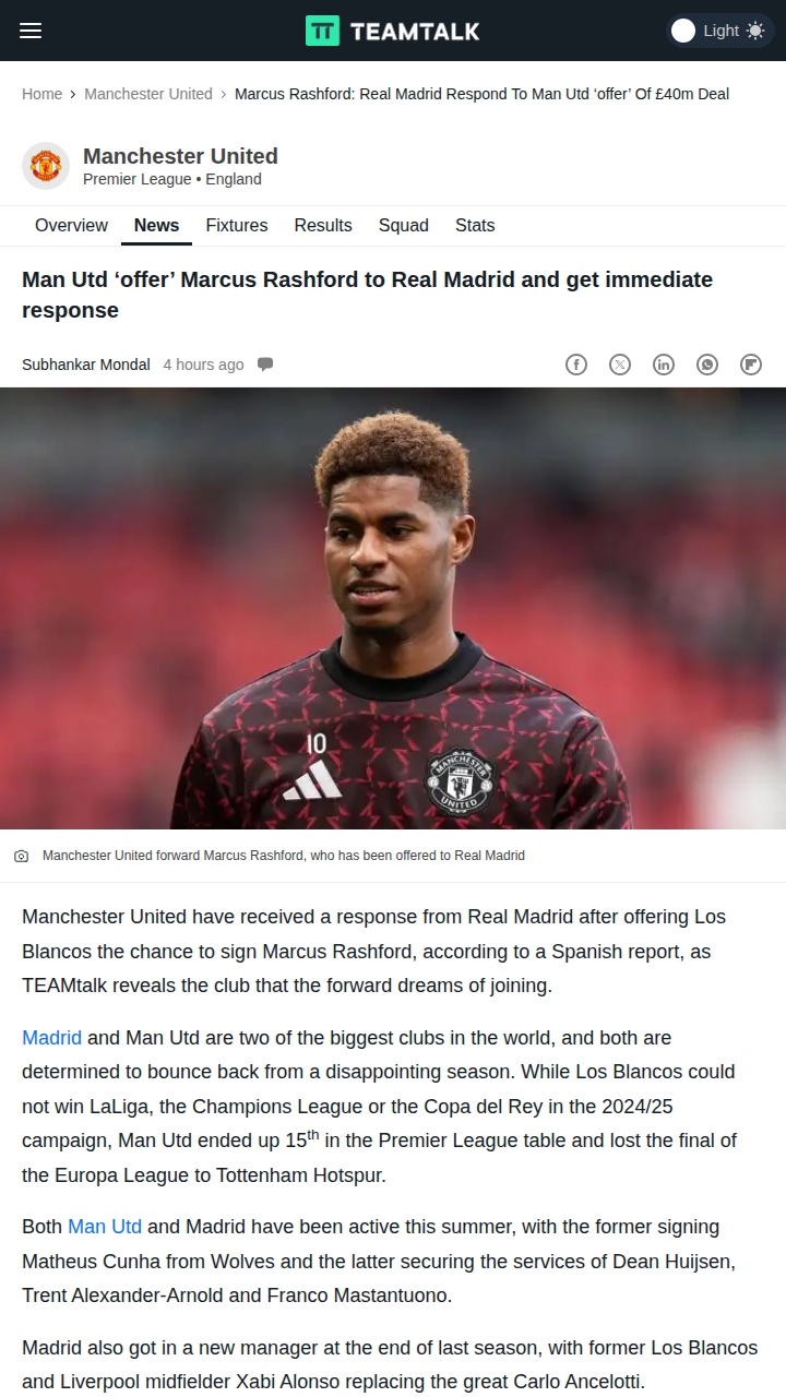 Rashford to Madrid? Los Blancos Say No Thanks