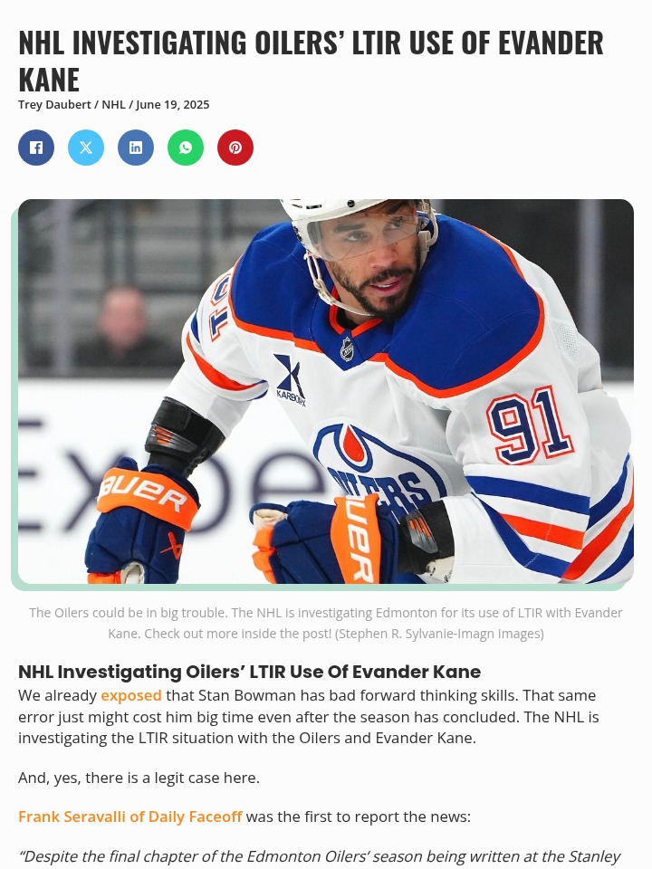 Did the Oilers Bend LTIR Rules for Kane?