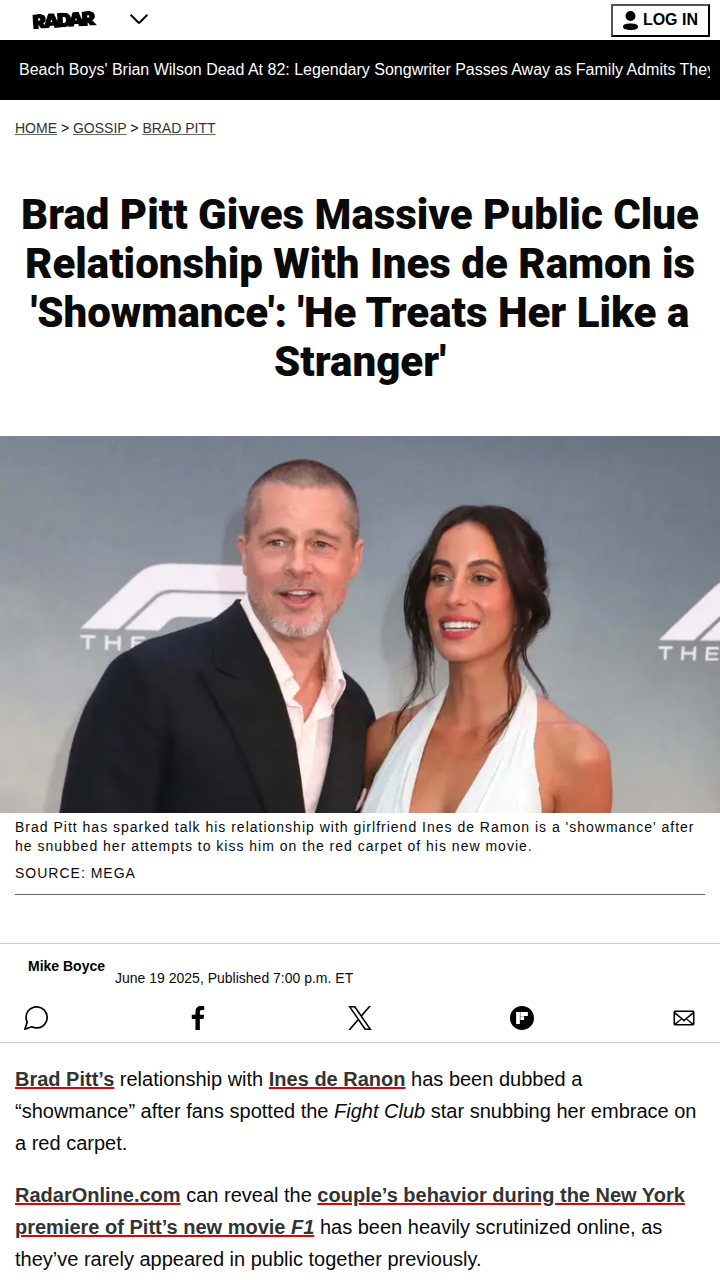 Brad Pitt’s Red Carpet Snub Sparks 'Showmance' Rumors 🤔