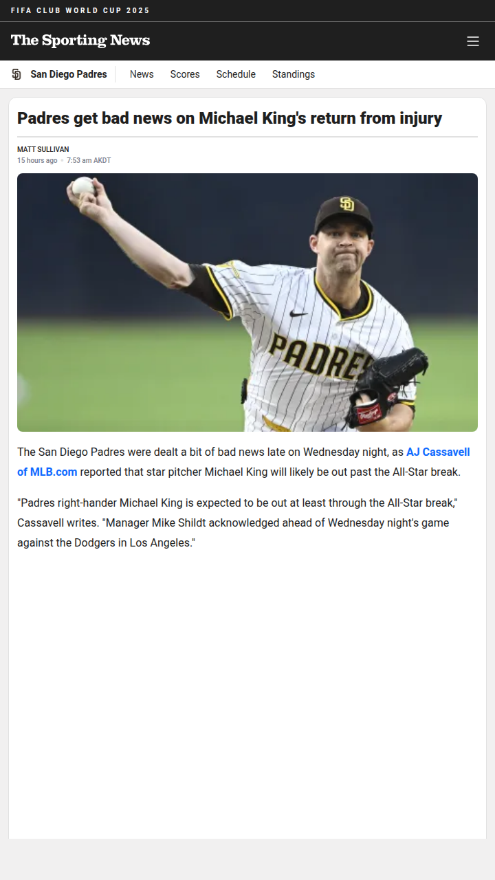 King’s Injury: Padres’ NL West Hopes Hit