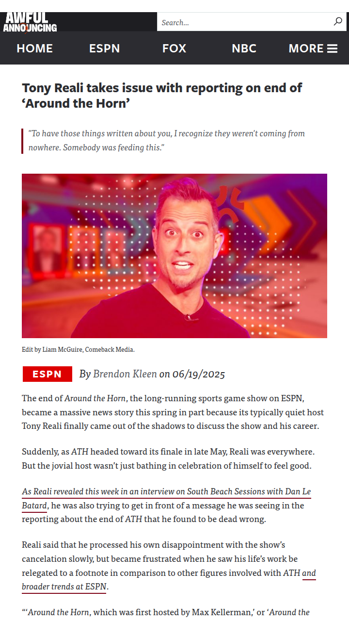 Tony Reali Defends His ATH Legacy